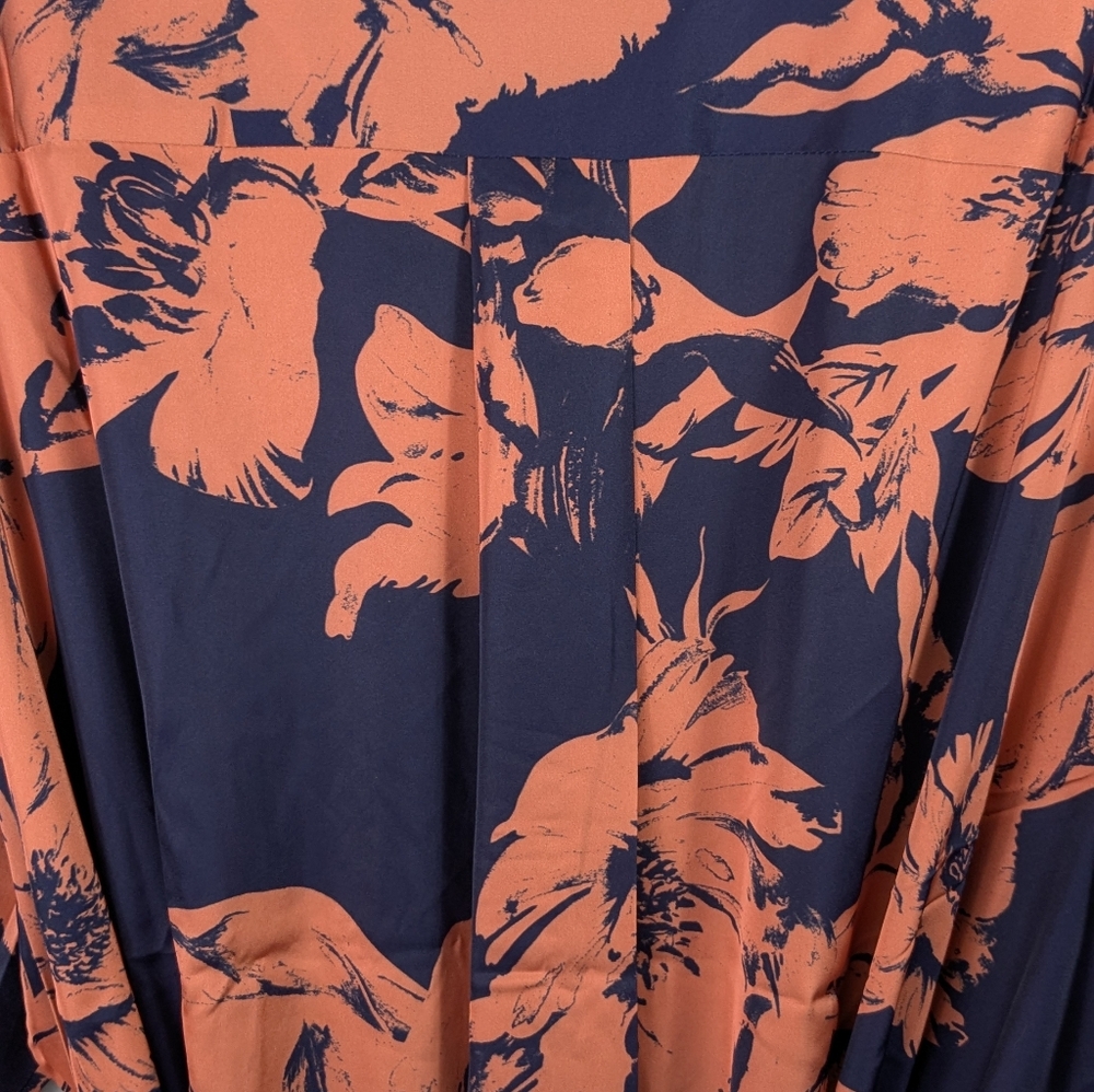 Pari Passu Long Floral Rust and Navy Button Up Tie Waist Shirt Dress NWOT (5)20 - Picture 4 of 8